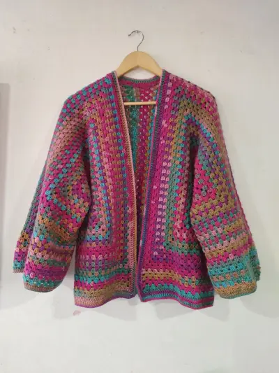 Cardigan tejido a crochet multicolor L/XL - miniatura 2
