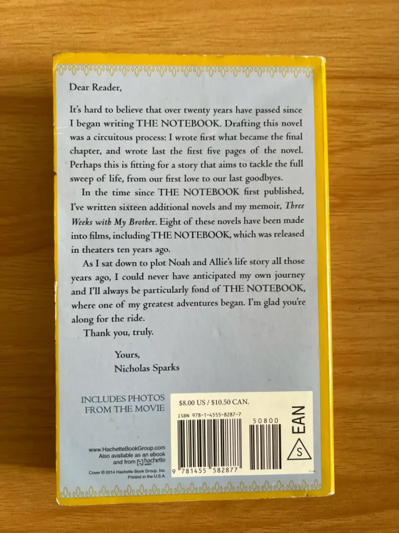 Libro The Notebook de Nicholas Sparks en ingles - 2