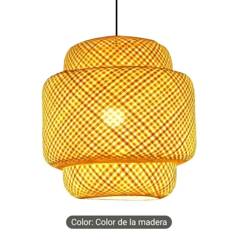 Lámpara colgante de mimbre color madera - 1