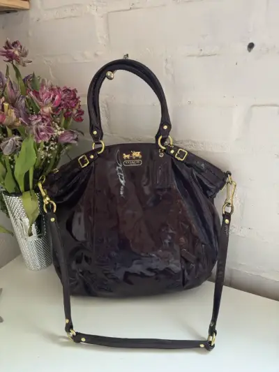 Bolso Coach de cuero marrón brillante - miniatura 1
