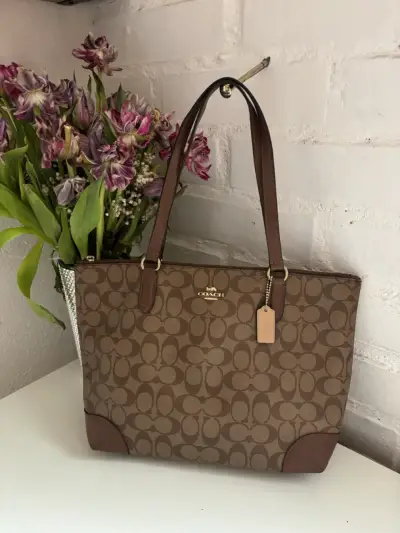 Bolso tote Coach marrón monograma - miniatura 1