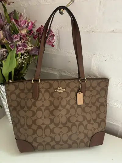 Bolso tote Coach marrón monograma - miniatura 2