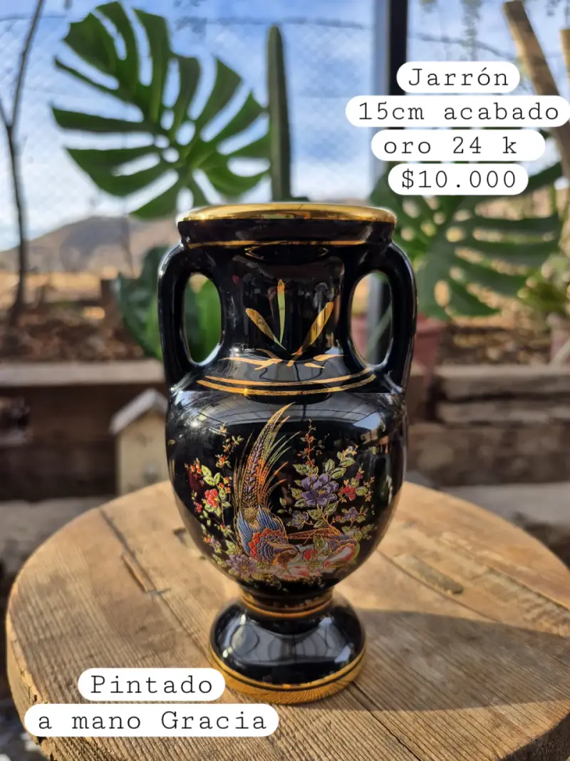 Jarrón pintado a mano con oro 24k - 1