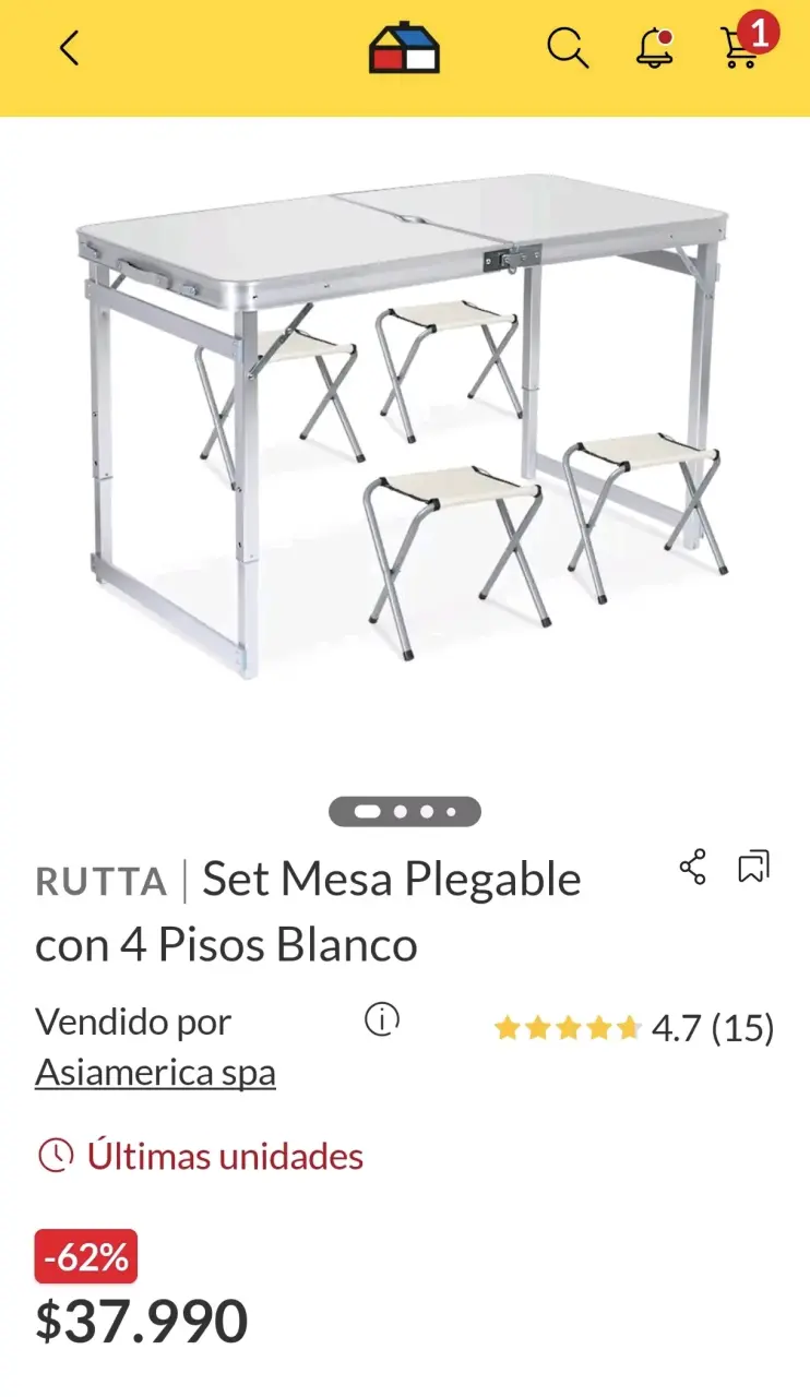 Set de mesa plegable Rutta con 4 sillas blancas