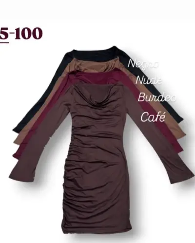 Vestido ajustado marrón de manga larga - miniatura 3