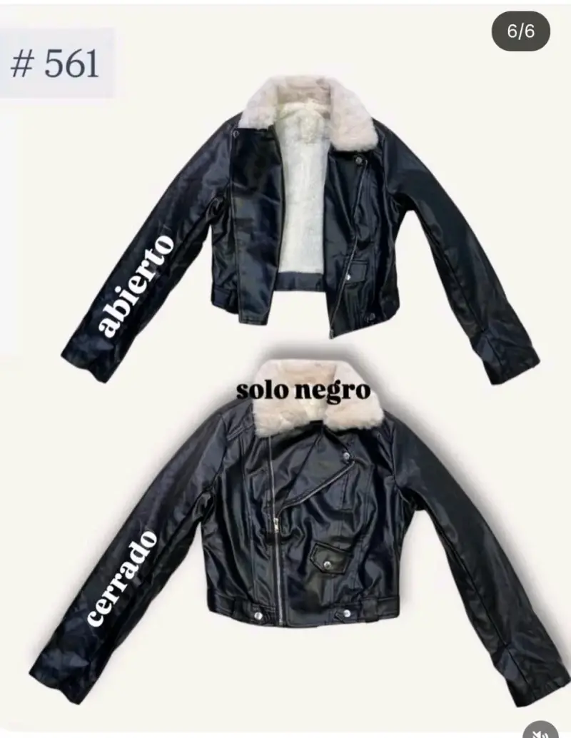 Chaqueta de cuero negra con cuello de piel - 3