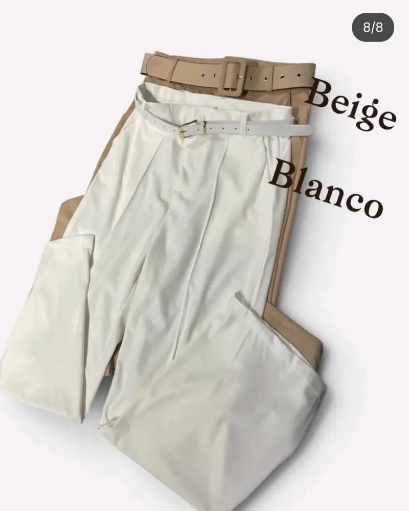 Pantalón sastre beige con cinturón elegante - 2