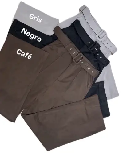Pantalón sastre beige con cinturón elegante - miniatura 3
