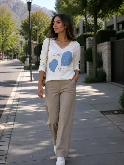 Polera blanca con diseño de corazones azules - miniatura 1