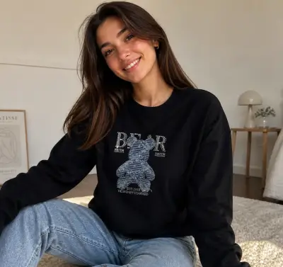 Polera blanco diseño de oso - miniatura 2