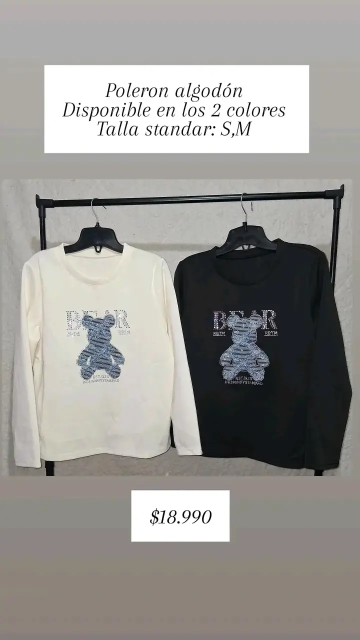 Polera blanco diseño de oso - 3