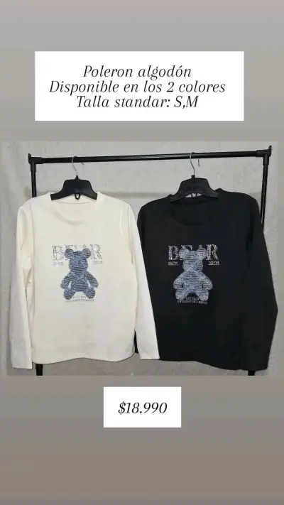 Polera blanco diseño de oso - miniatura 3
