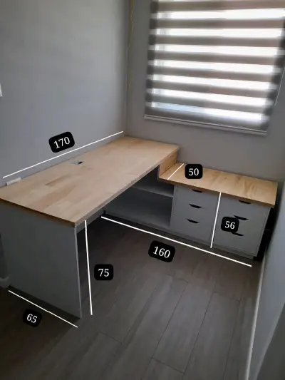 Escritorio esquinero de madera con cajoneras - miniatura 3