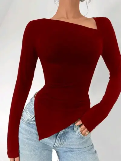 Blusa asimétrica roja de manga larga - miniatura 1