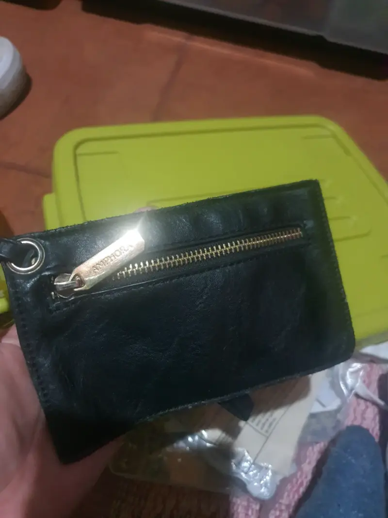 Monedero de cuero negro con cierre AMPHORA - 1