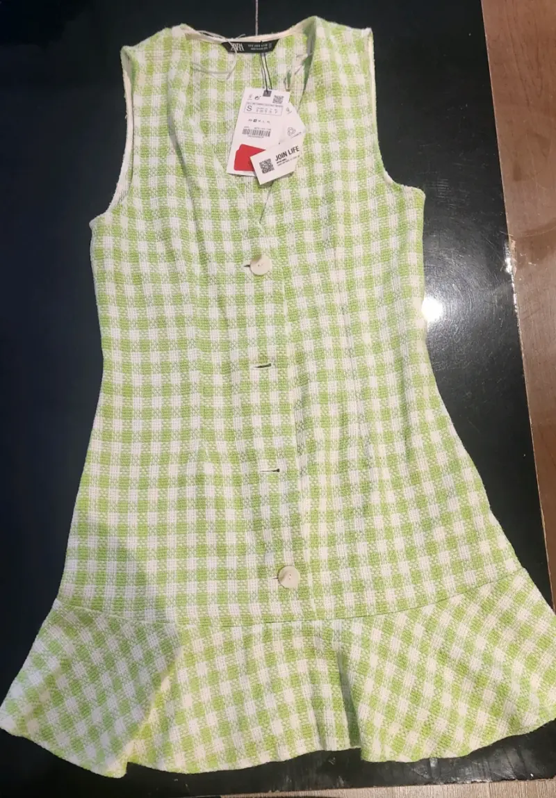 Vestido corto Zara verde a cuadros - 1
