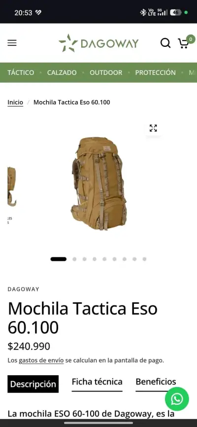 Mochila táctica Dagoway ESO 60.100 marrón - miniatura 1