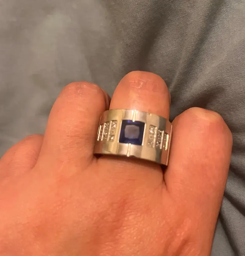 Anillo de acero con piedras azul y blanco - 2