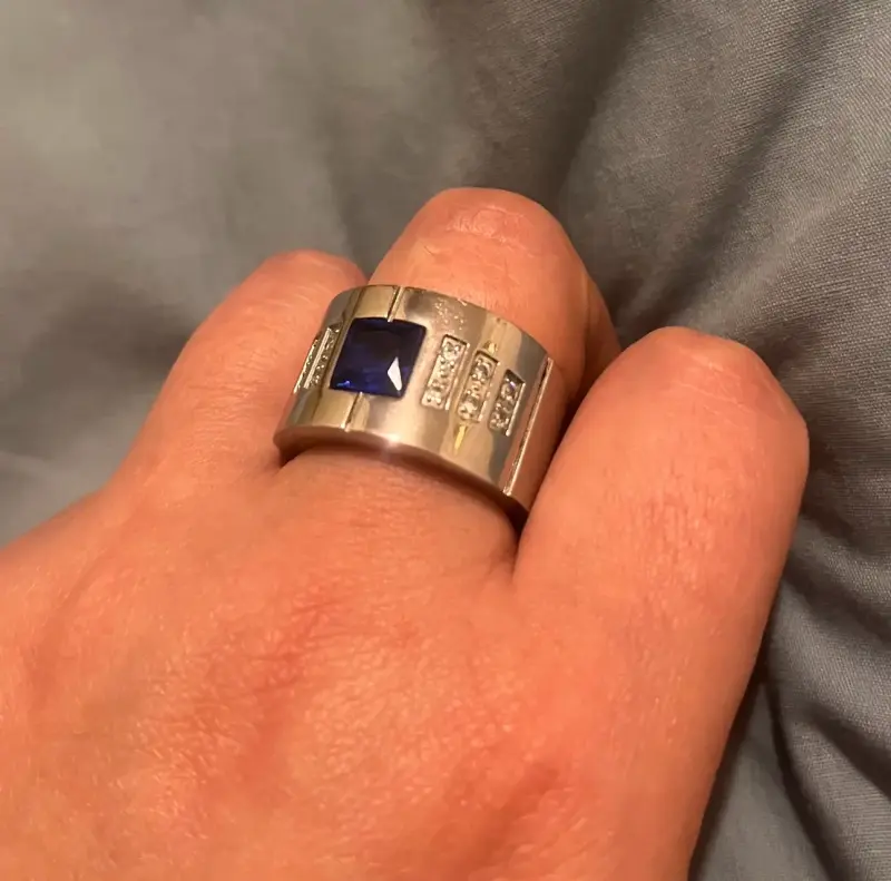 Anillo de acero con piedras azul y blanco - 3