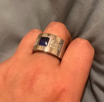 Anillo de acero con piedras azul y blanco - miniatura 3