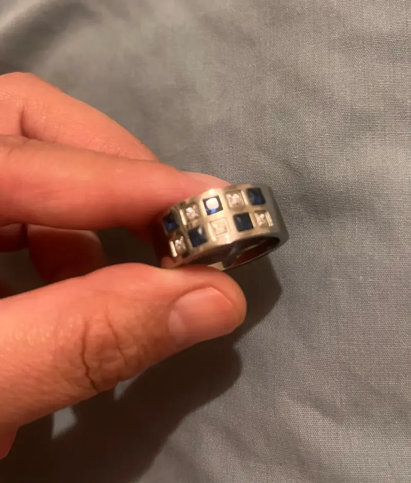 Anillo de acero con cristales azules y blancos - 3