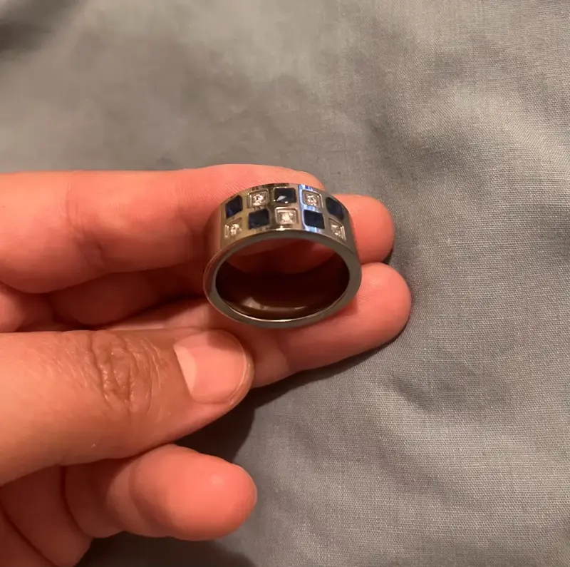 Anillo de acero con cristales azules y blancos - 5
