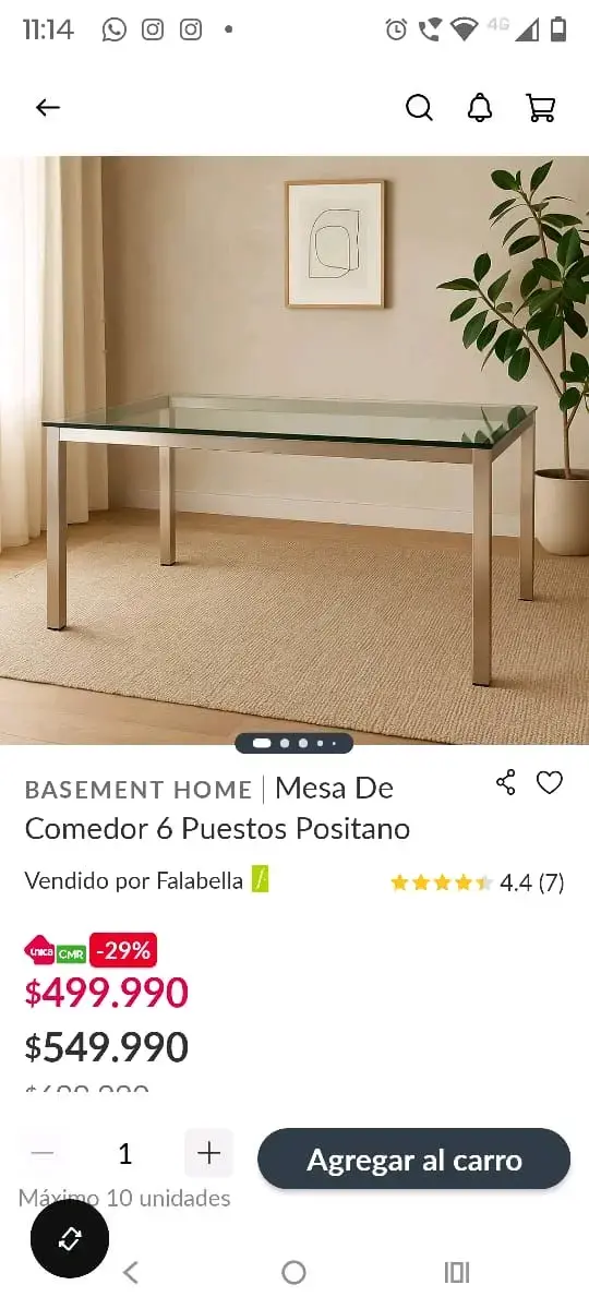 Mesa de comedor de vidrio 6 puestos - 1