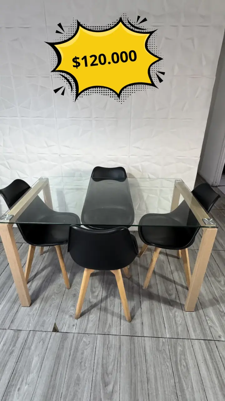 Juego de comedor moderno con vidrio y sillas negras