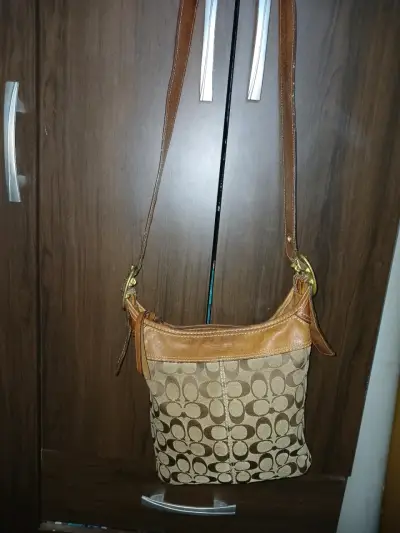 Cartera Coach de cuero y tela estampada - miniatura 1