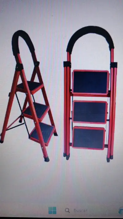 Escalera plegable de 3 peldaños roja - miniatura 1