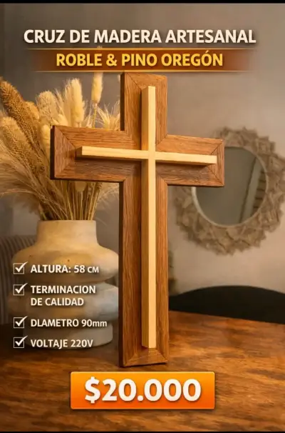 Cruz de madera artesanal de roble y pino - miniatura 1
