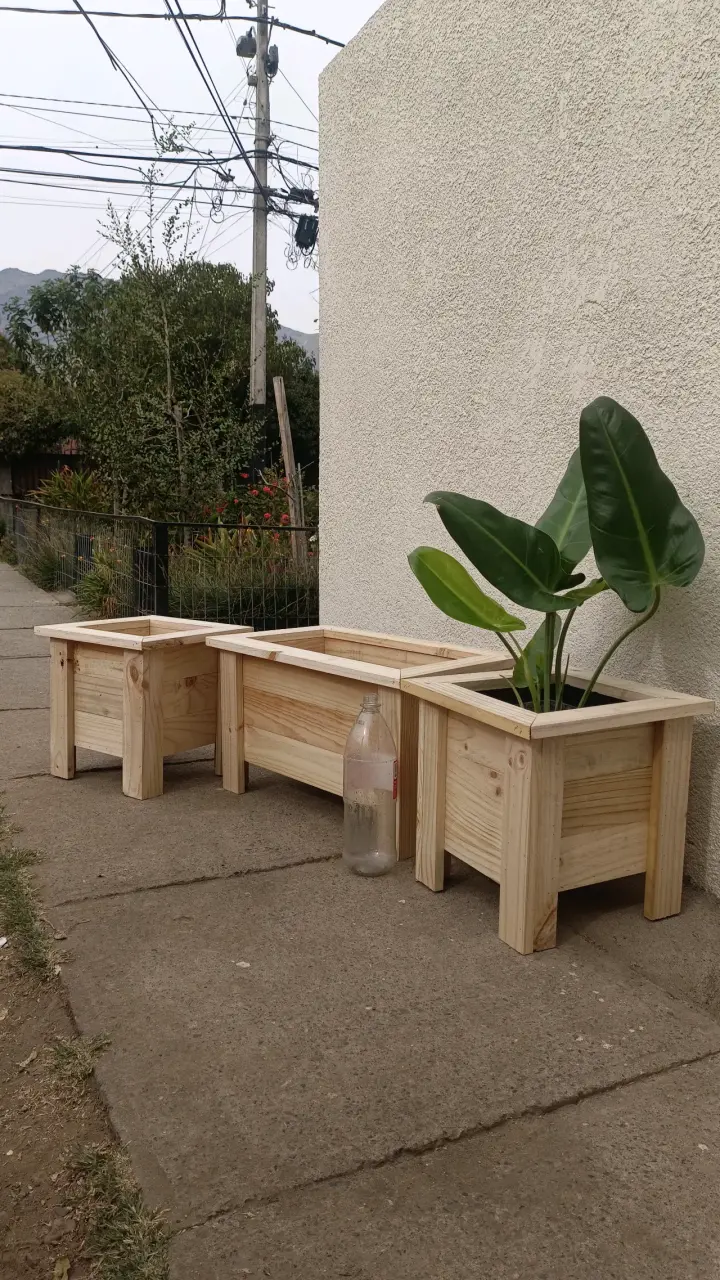 Juego de maceteros de madera natural - 1