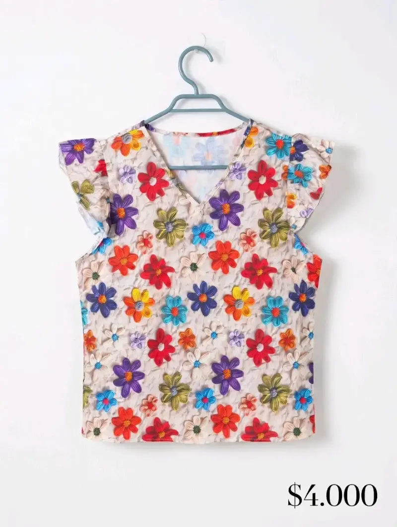 Blusa floral bordada de colores vivos - 1