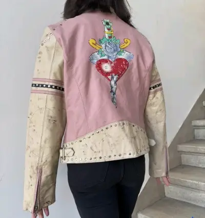 Chaqueta de cuero rosa Wilsons Leather con tachas - miniatura 2