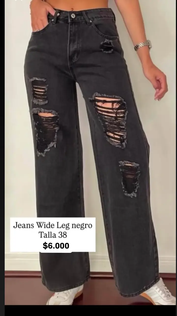 Jeans Wide Leg negro desgastado talla 38