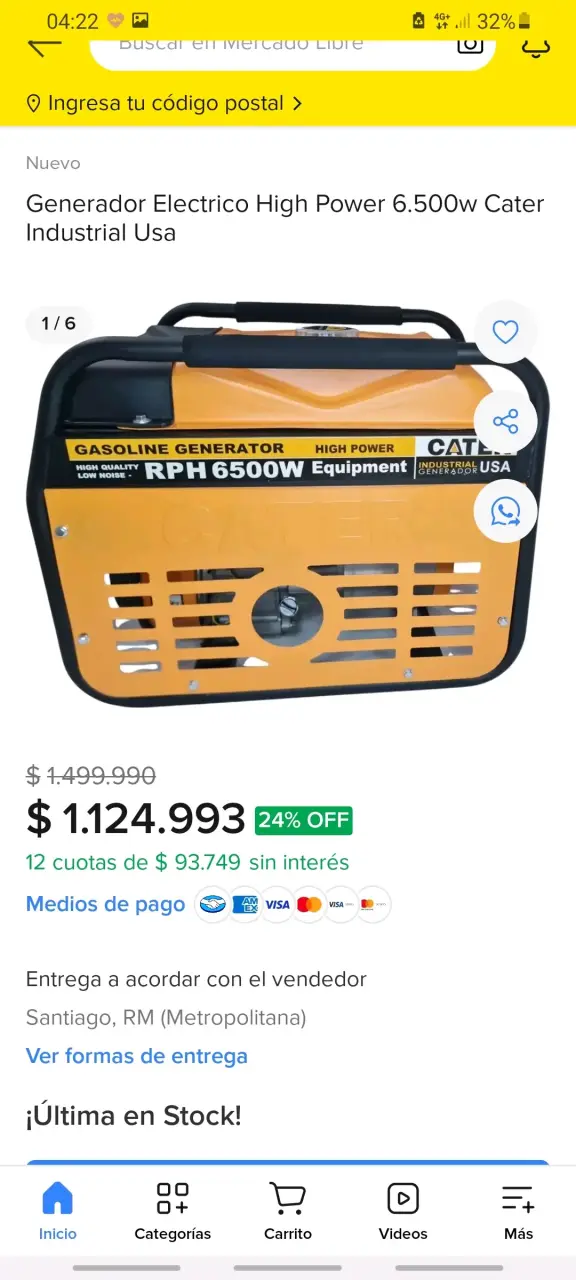 Generador a gasolina Cater RPH6500W - 6