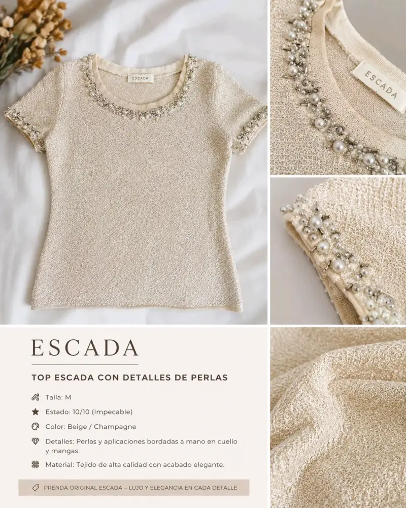 Top Escada beige con detalles de perlas