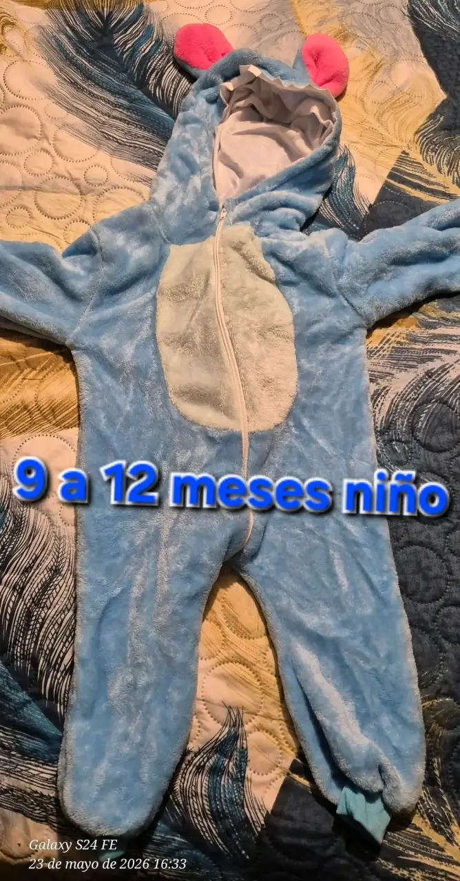 Enterito de peluche azul para bebé 9-12 meses