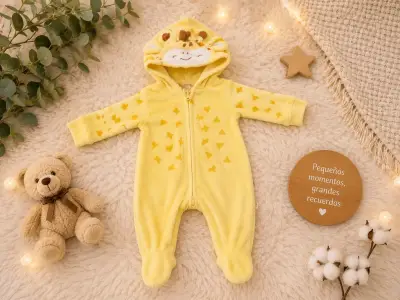 Enterito de bebé amarillo con capucha de jirafa - miniatura 1