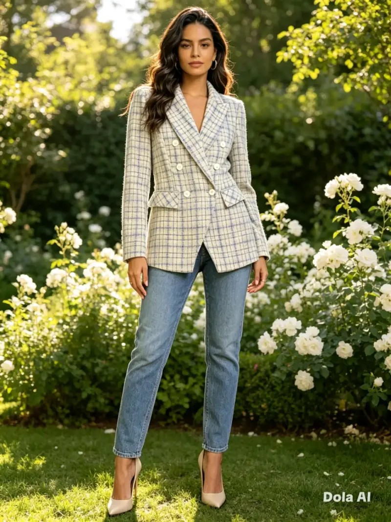 Blazer a cuadros elegante para mujer - 1