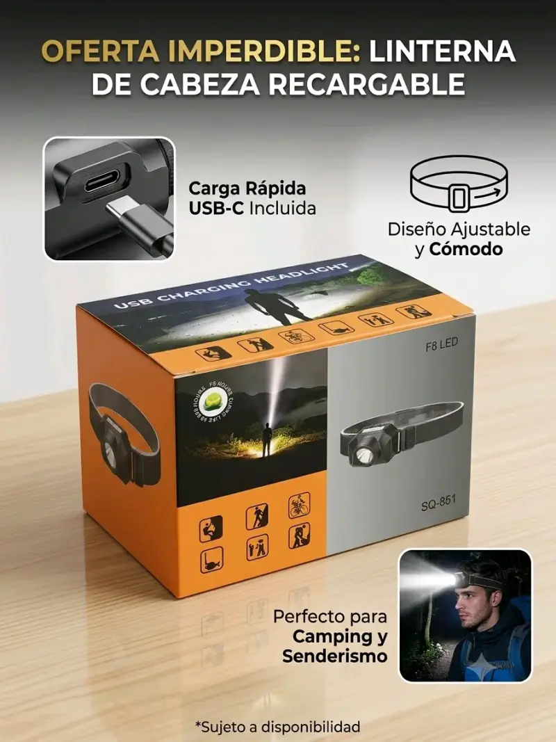 Linterna de cabeza recargable USB-C - 1