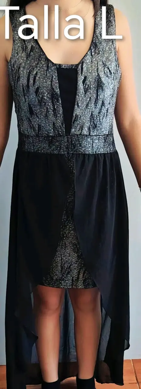 Vestido elegante negro y plateado talla L