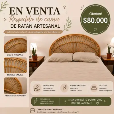 Respaldo de cama de ratán artesanal - miniatura 1