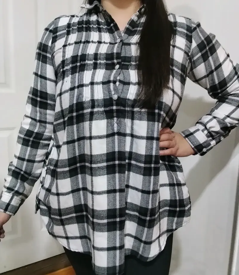 Camisa de franela a cuadros blanco y negro - 1