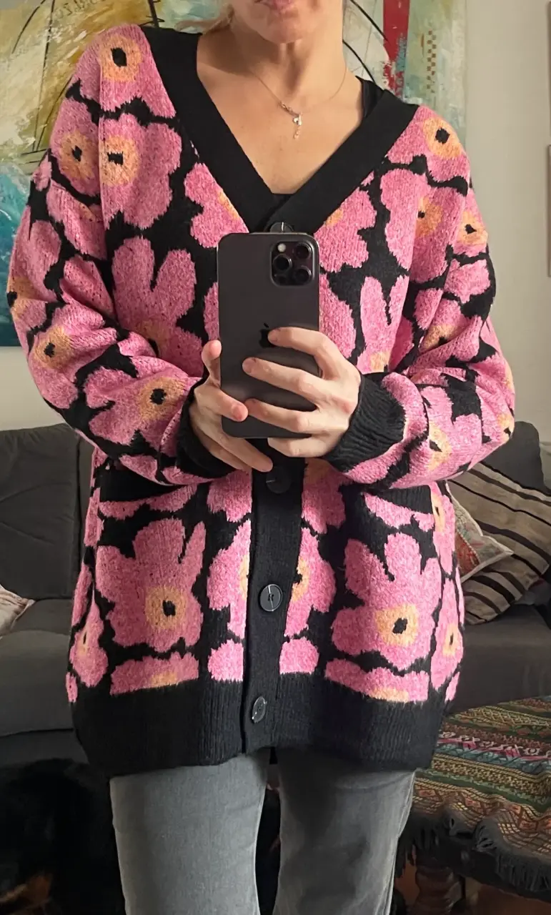 Cardigan floral rosa y negro de mujer NUEVO Maria - 2