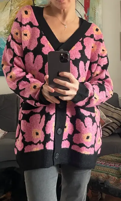 Cardigan floral rosa y negro de mujer NUEVO Maria - miniatura 2