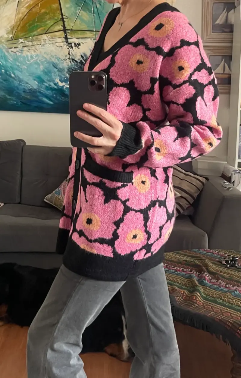 Cardigan floral rosa y negro de mujer NUEVO Maria - 3
