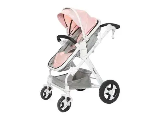 Coche de bebé plegable rosa y gris