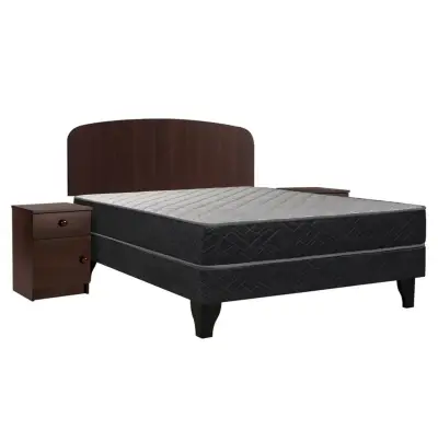 Cama matrimonial con veladores de madera + respldo - miniatura 1