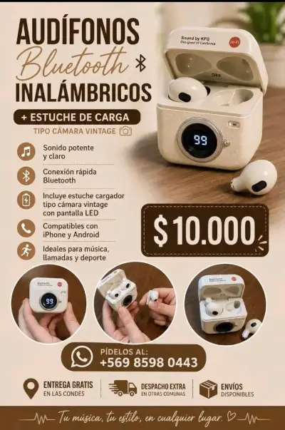Audífonos Bluetooth inalámbricos con estuche vintage - miniatura 1